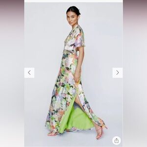 PETITE METALLIC FLORAL PRINT ANGEL SLEEVE DRESS